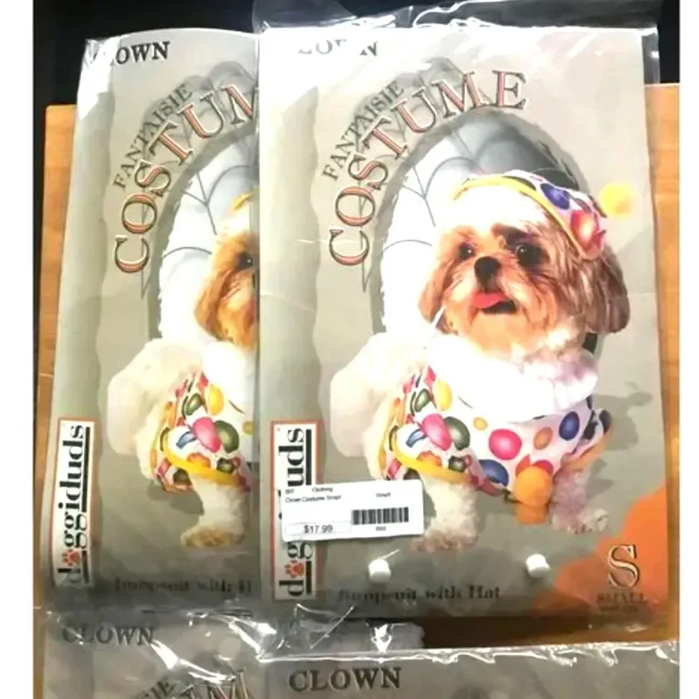 Size: Petite Small Dog Halloween Costumes Clown Jumpsuit w/ Tail {2} Pac Bundle